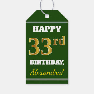 Etiqueta Para Presente Verde, Faux Dourado 33º Aniversário + Nome Perso