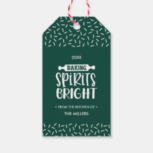 Etiqueta Para Presente Verde Feriado de Natal com Espíritos Brilhantes