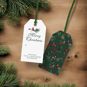 Etiqueta Para Presente Verde Floresta de Aquarela do Natal Elegante Moder