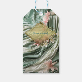 Etiqueta Para Presente Verde, Névoa, Esfregões de Seda e Flores de Pinkis