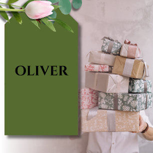 Etiqueta Para Presente Verde-oliva e nome preto minimalista