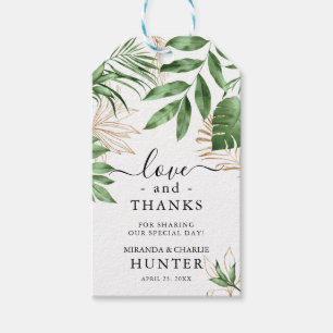 Etiqueta Para Presente Verde tropical e Dourado casamento amor e Obrigado