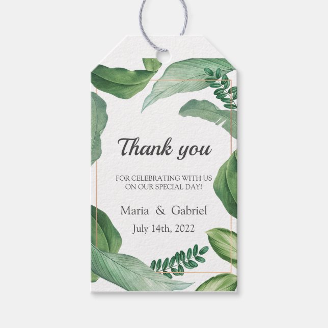 Etiqueta Para Presente Verde tropical selvagem. Casamento Obrigado (Frente)