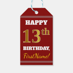 Etiqueta Para Presente Vermelho, aniversário do ouro do falso 13o + Nome