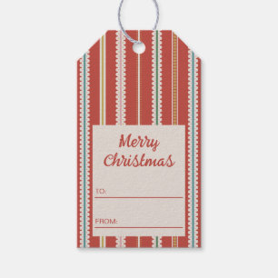 Etiqueta Para Presente Vermelho Bege Listras Onduladas Feliz Natal