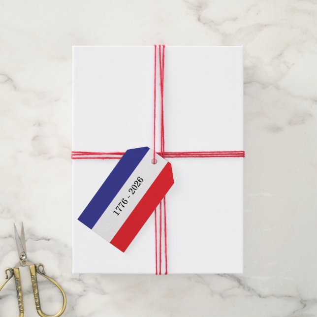 Etiqueta Para Presente Vermelho Branco E Azul (Com cordão)