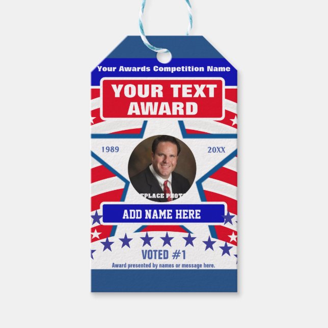 Etiqueta Para Presente Vermelho, Branco e Azul (Frente)