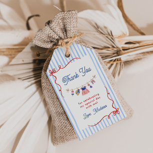 Etiqueta Para Presente Vermelho, Branco e Azul Aniversário de 1 ano no 4 
