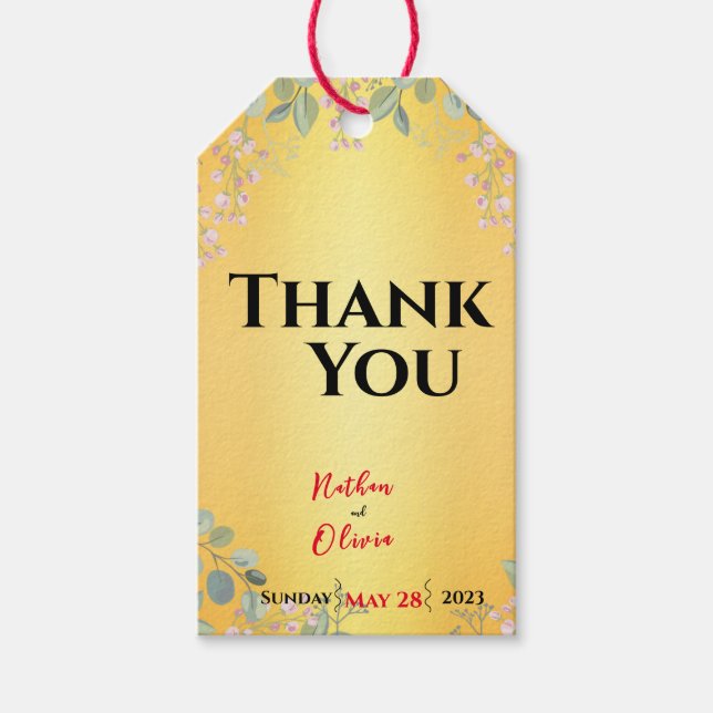 Etiqueta Para Presente Vermelho com Casamento Dourado (Frente)