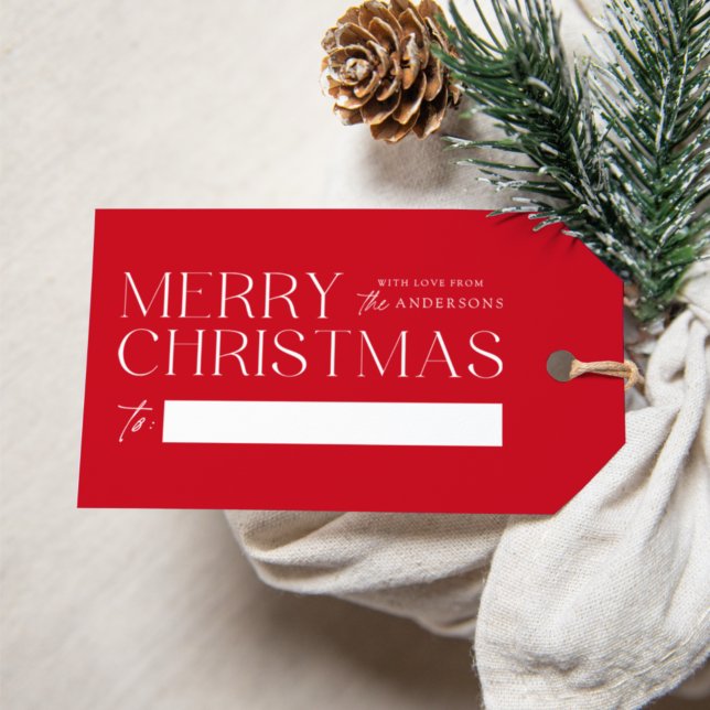Etiqueta Para Presente Vermelho de Natal Moderno (Criador carregado)