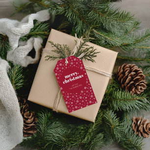 Etiqueta Para Presente Vermelho de Natal Moderno com Padrão de Floco de N