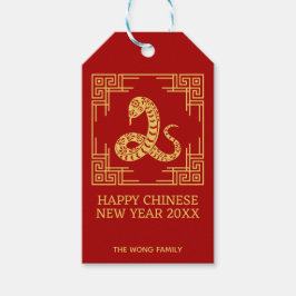Etiqueta Para Presente Vermelho Dourado Cobra de Padrão de Quadro de Orna