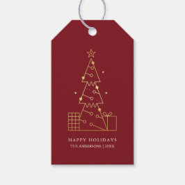 Etiqueta Para Presente Vermelho Dourado de Árvore de Natal minimalista