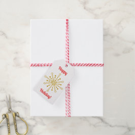 Etiqueta Para Presente Vermelho e Dourado Starburst do Médio Atômico Retr
