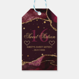 Etiqueta Para Presente Vermelho e Falso Brilho de Ágata Dourada Sweet 16