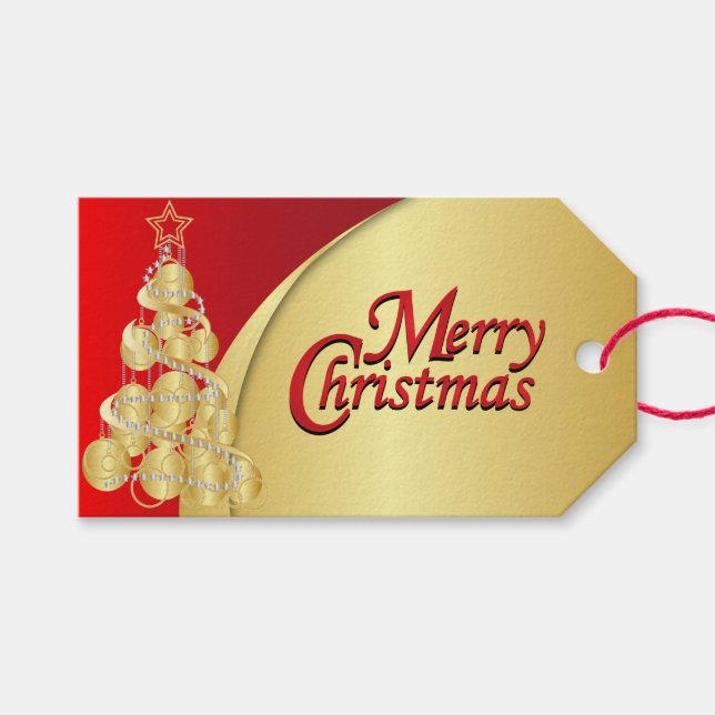 Etiqueta Para Presente Vermelho Elegante e Dourado Natal (Frente (horizontal))