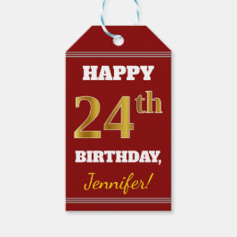 Etiqueta Para Presente Vermelho, Faux Dourado 24º Aniversário + Nome Pers