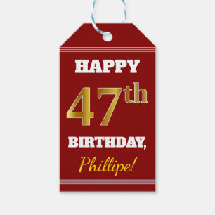 Etiqueta Para Presente Vermelho, Faux Dourado 47º Aniversário + Nome Pe
