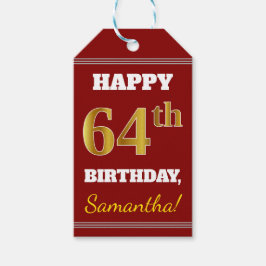 Etiqueta Para Presente Vermelho, Faux Dourado 64º aniversário + Nome Pers