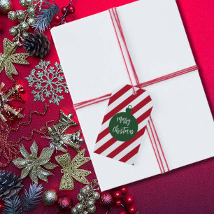 Etiqueta Para Presente Vermelho Festivo Listras Brancas Feliz Natal
