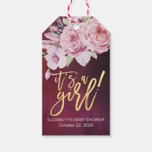 Etiqueta Para Presente Vermelho floral chique de Borgonha das penas de