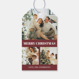 Etiqueta Para Presente Vermelho Foto da Família Feliz de Natal Moderno El