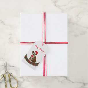 Etiqueta Para Presente Vermelho lunático da árvore do cão engraçado d