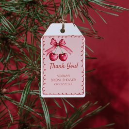 Etiqueta Para Presente Vermelho Rosa Cute Laço Cereja no Topo Chá de Noiv