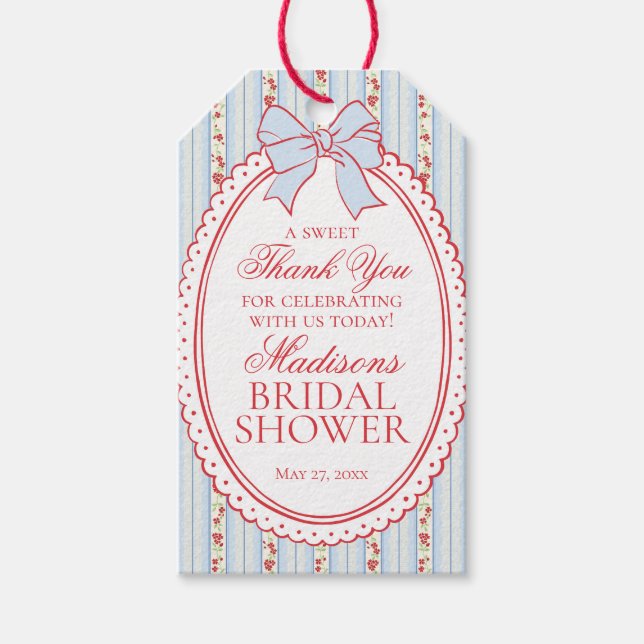 Etiqueta Para Presente Vermelhos e Azuis Enfeites Florais para Festa de N (Frente)