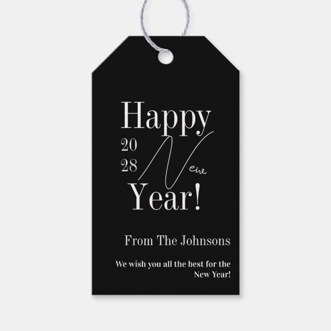 Etiqueta Para Presente Véspera Negra e Branca de Ano Novo (Frente)