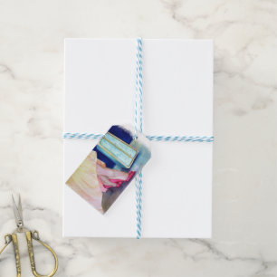 ETIQUETA PARA PRESENTE VESTIDO AMARELO, CALÇADOS VERMELHOS