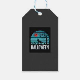 Etiqueta Para Presente Vetor da Lua do Cemitério do Lobo de Halloween