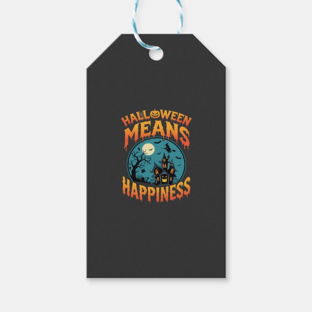 Etiqueta Para Presente Vetor de Casa Assombrada Feliz Halloween (Frente)