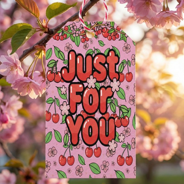 Etiqueta Para Presente Vibrações Vermelhas Kawaii de Cereja Estética Fofa (Criador carregado)