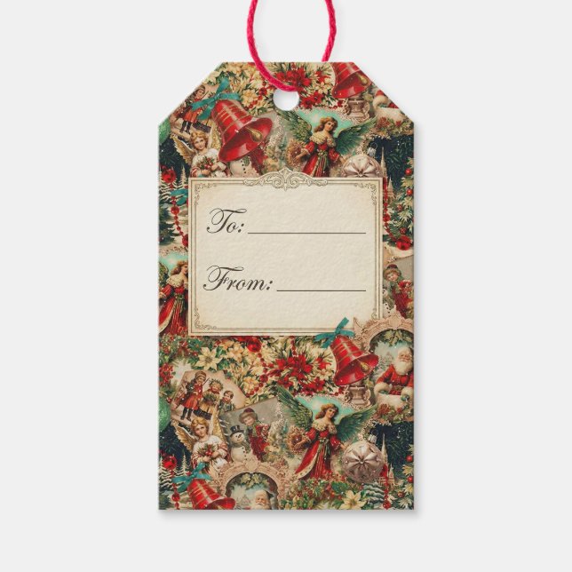 Etiqueta Para Presente Vibrant Victorian Christmas Collage (Frente)