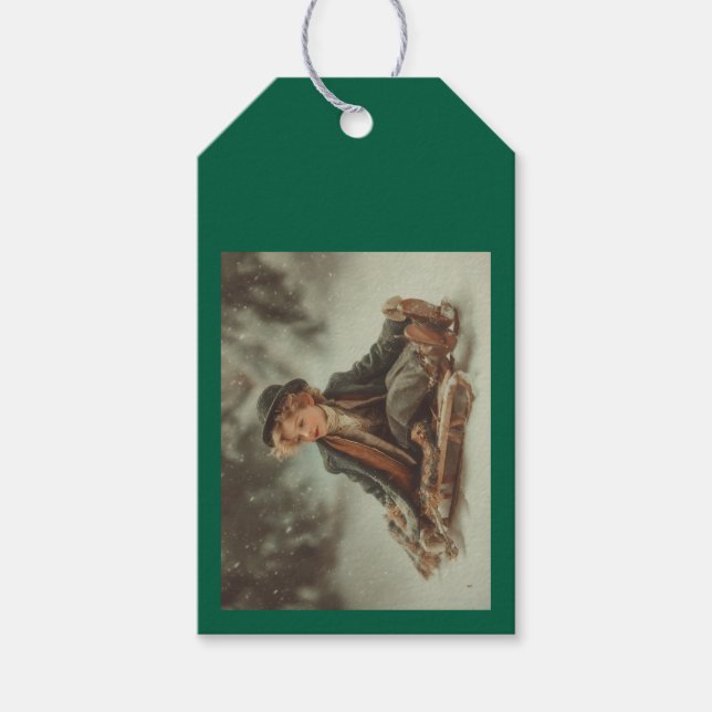 Etiqueta Para Presente Victorian Boy num Sled (Frente)