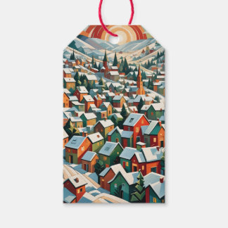 Etiqueta Para Presente village d'hiver sous la neige vintage