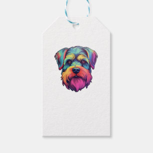 Etiqueta Para Presente Vinheta Retro Neon Schnauzer Miniatura Brilhante