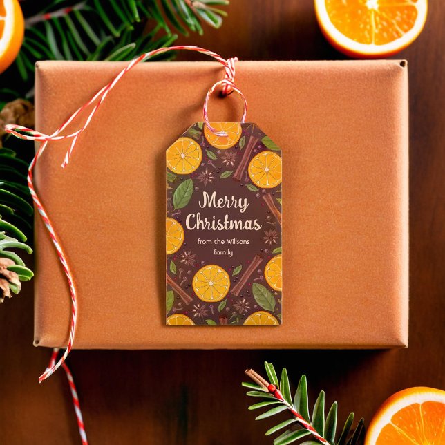 Etiqueta Para Presente Vinho marrom apimentado (Christmas mulled wine spicy brown gift tags)