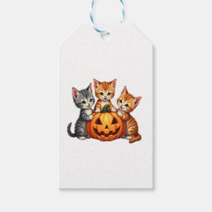 Etiqueta Para Presente Vintage 90s Cat Pumpkin Halloween Retro Floral Spo