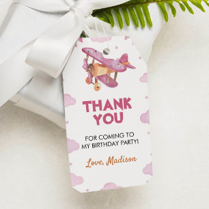 Etiqueta Para Presente Vintage Airplane Pink Girl Obrigado