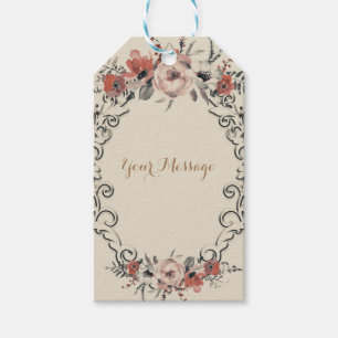Etiqueta Para Presente Vintage Beige Elegant Botanical Floral Wedding
