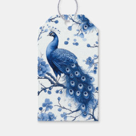 Etiqueta Para Presente Vintage Blue Chinoiserie Peacock Watercolor