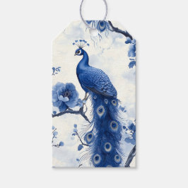 Etiqueta Para Presente Vintage Blue Chinoiserie Peacock Watercolor