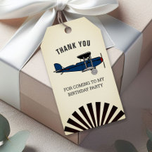 Vintage Blue Retro Airplane Favor de Festa de aniv