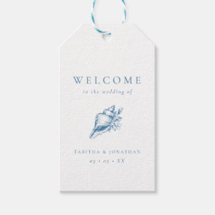 Etiqueta Para Presente Vintage Blue Seashell Beach Weding Guest Welcome