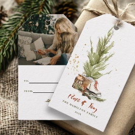 Etiqueta Para Presente Vintage Boho Family Christmas Watercolor