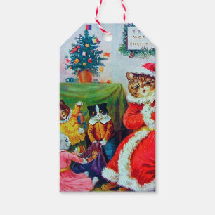 Etiqueta Para Presente Vintage Cat Christmas, Louis Wain
