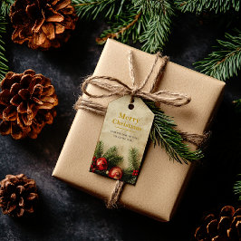 Etiqueta Para Presente Vintage Christmas Gold Gift Tag | Classic Red