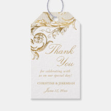 Vintage Dourada Floral Damask Nome Casamento Obrig